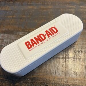 BAND-AID Box 8.25" White Plastic Storage Container Hinged Red Logo Clear Insert